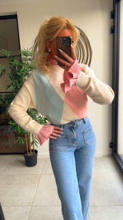 Pull écru pink ruit