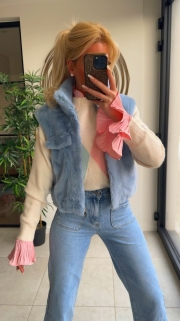 Teddy gilet bleu claire