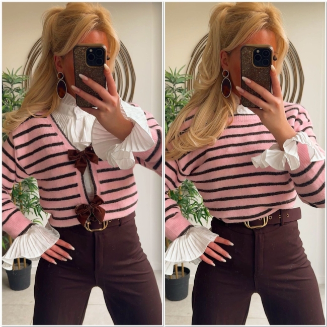 Pull pink Brown bow