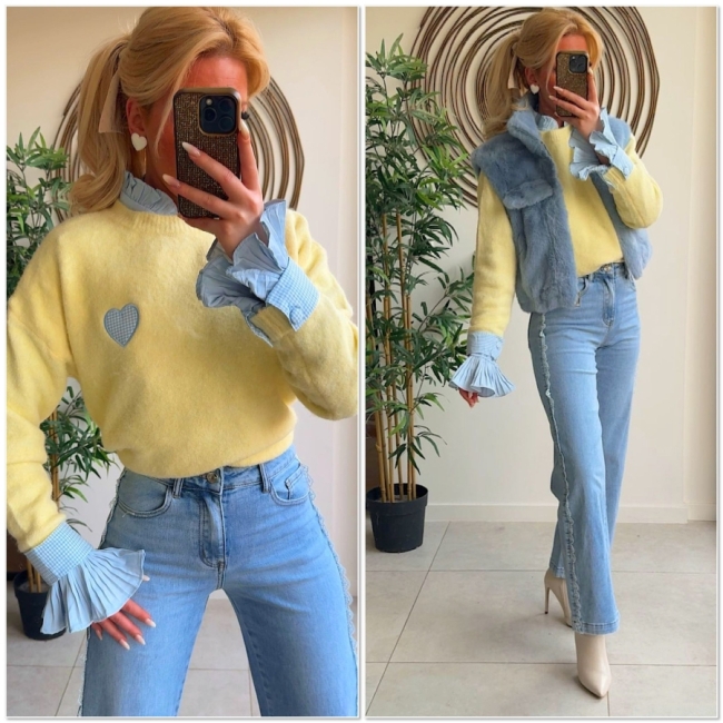 Pull yellow detail bleu