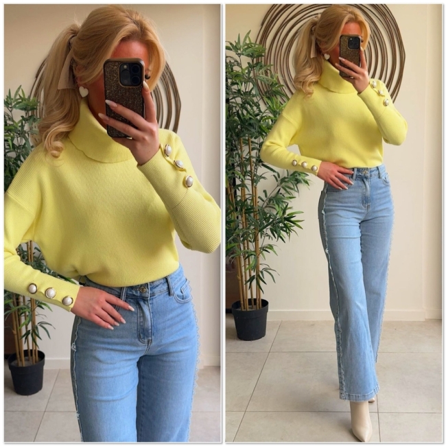 Pull yellow detail bleu