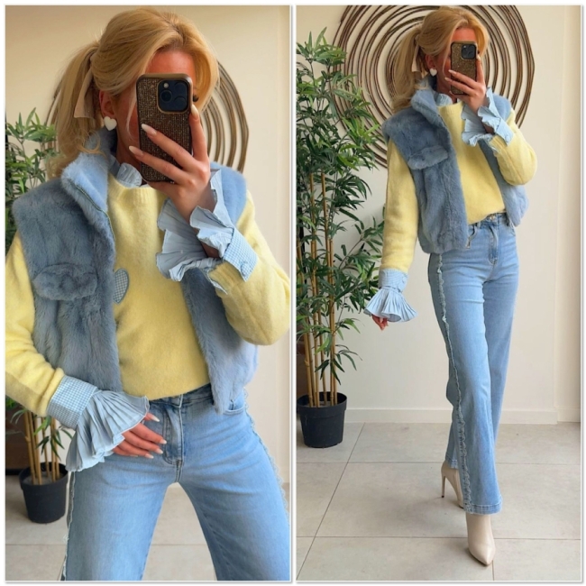 Pull yellow detail bleu