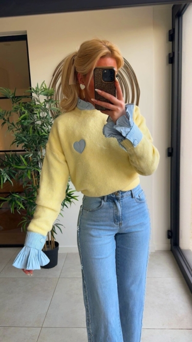 Pull yellow detail bleu