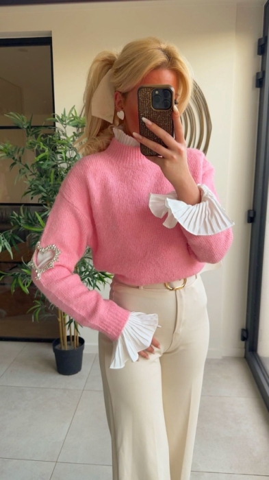 Pull pink hart strass