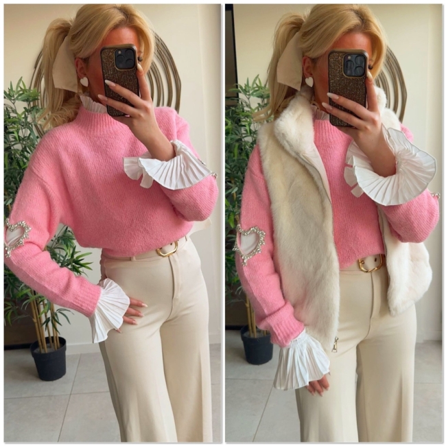 Pull pink hart strass