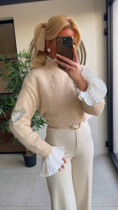 Pull beige Hart strass