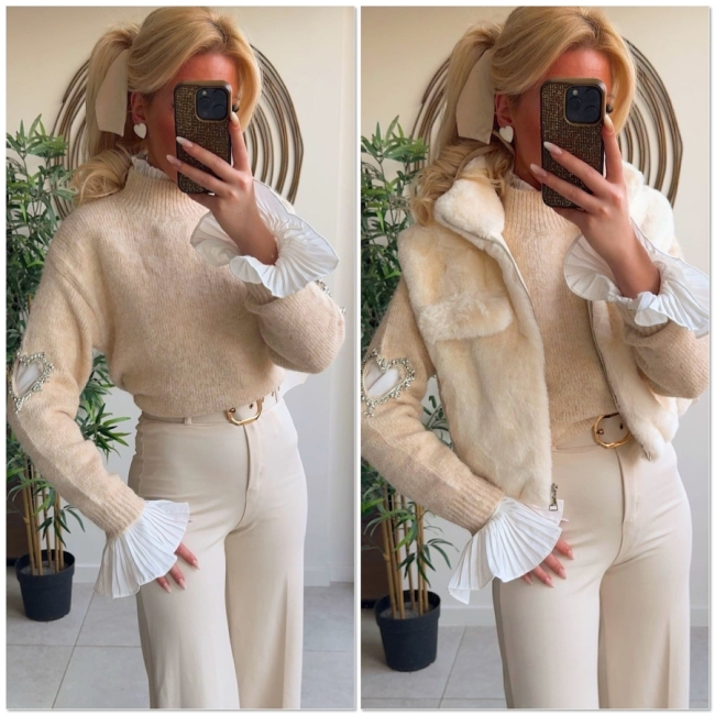 Pull beige Hart strass