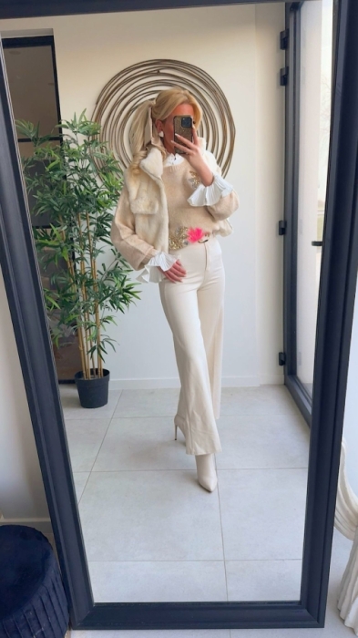 Pull beige paillettes pink 