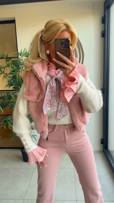 Pull pink strik bloemen 