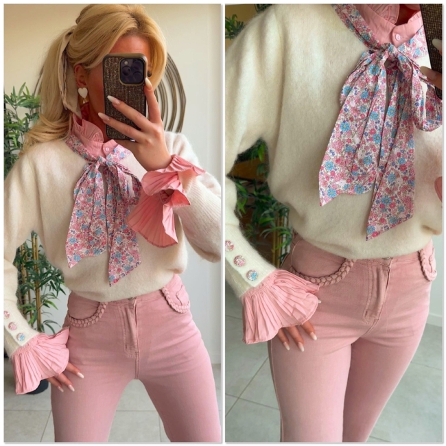 Pull pink strik bloemen 