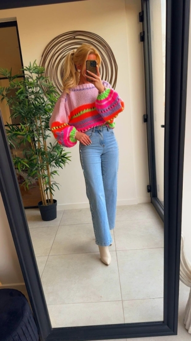 Pull pink fluo Colors strepen 