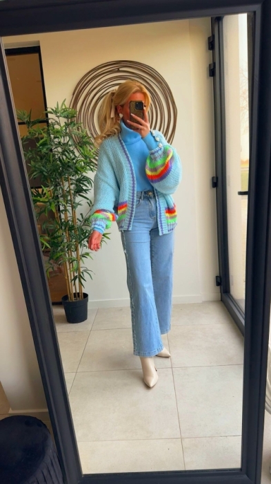 Pull gilet blauw fluo Colors strepen 