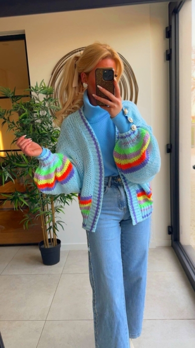 Pull gilet blauw fluo Colors strepen 