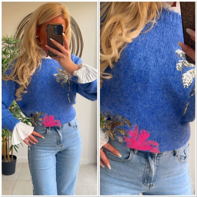 Pull blauw paillettes 