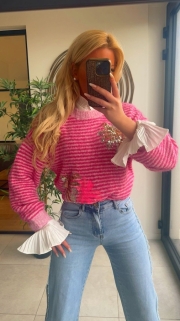 Pull fushia strepen paillette 