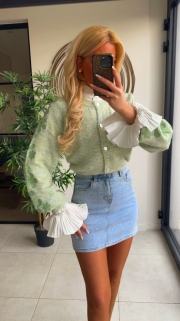 Pull gilet groen broderie mouw