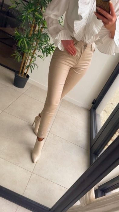 Pantalon skinny beige leatherlook