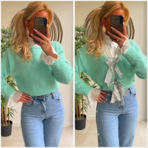 Pull mint strikjes zilvers 