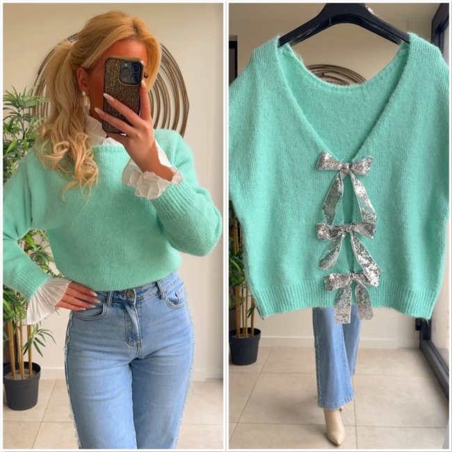 Pull mint strikjes zilvers 
