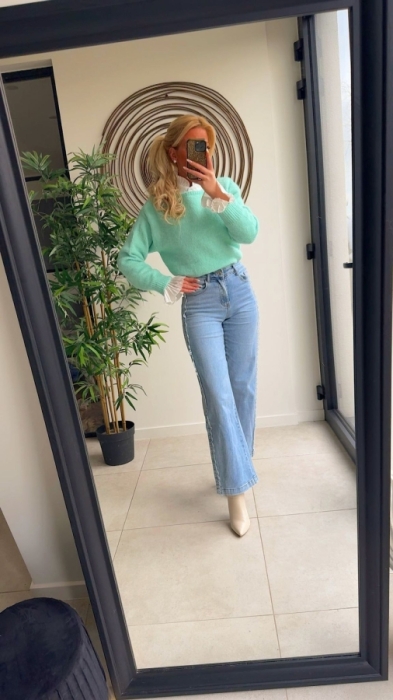 Pull mint strikjes zilvers 