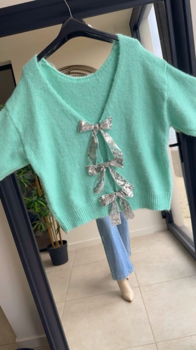 Pull mint strikjes zilvers 