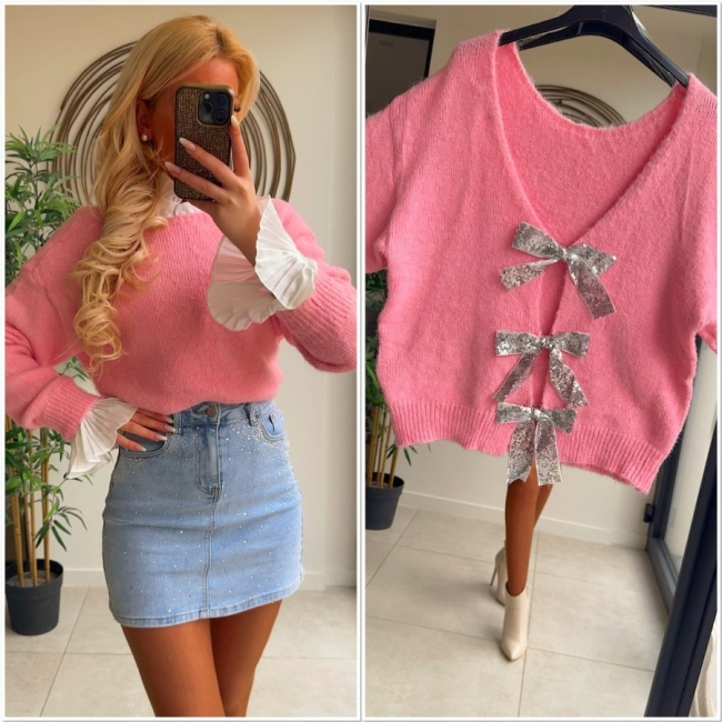 Pull pink strikjes Silver 