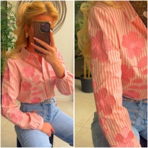 Bloes pink streepjes broderie bloemen 