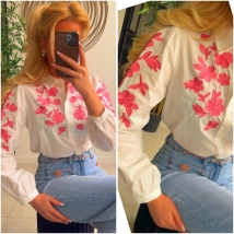 Bloes wit broderie pink