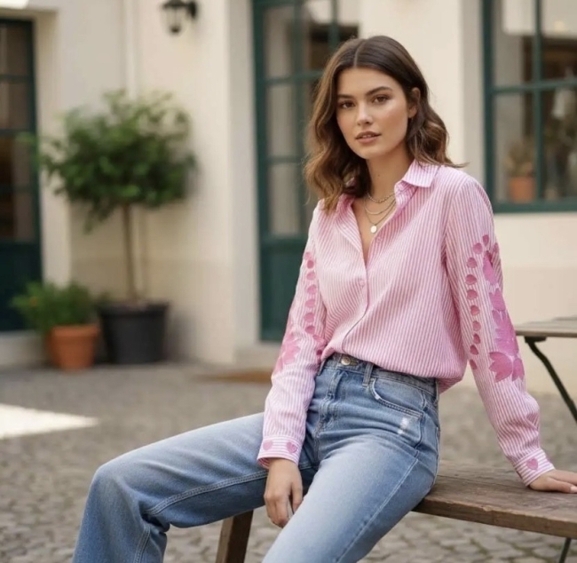 Blouse pink broderie 