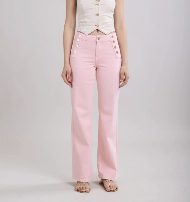 Jeans Toxik Wide leg lichtroze buttons 
