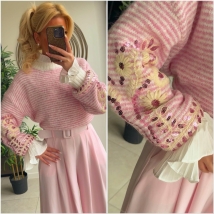 Pull wit roze broderie paillettes 