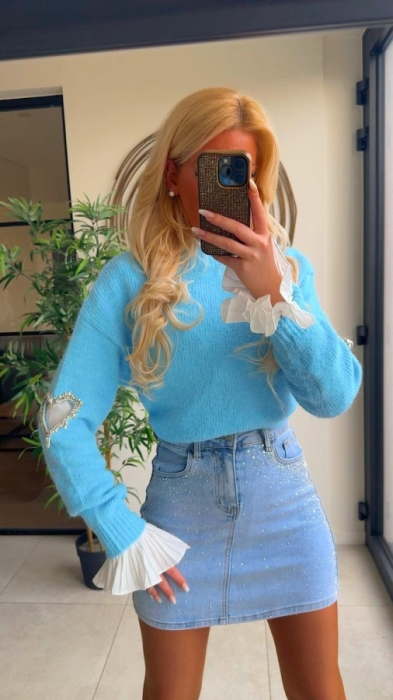 Pull blauw hart mouw 