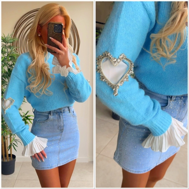 Pull blauw hart mouw 