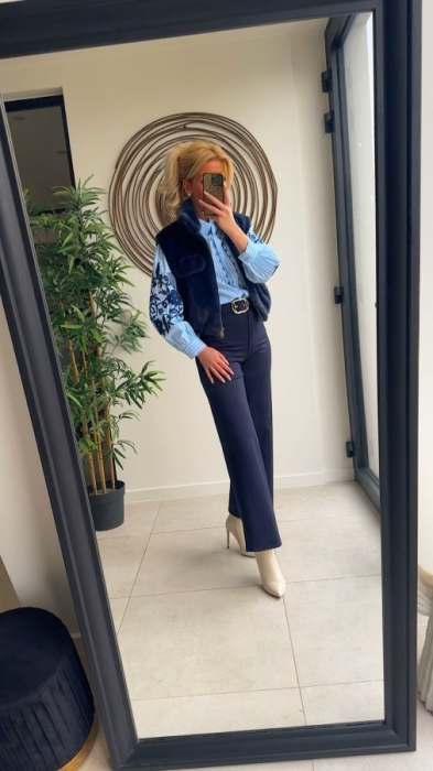 Bloes marine blauw strepen broderie 