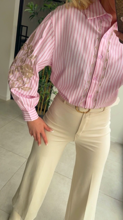 Bloes pink strepen broderie gold