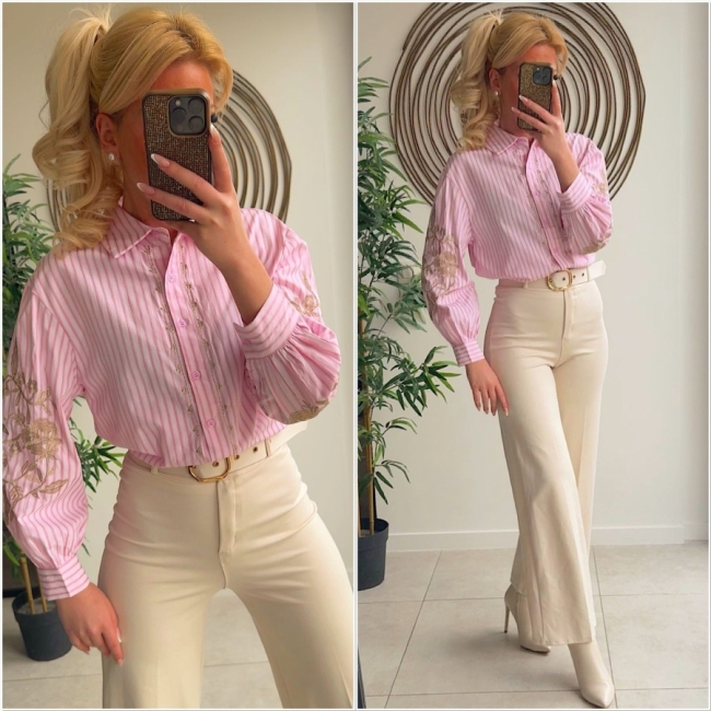 Bloes pink strepen broderie gold