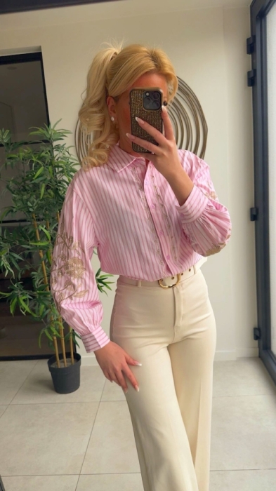 Bloes pink strepen broderie gold