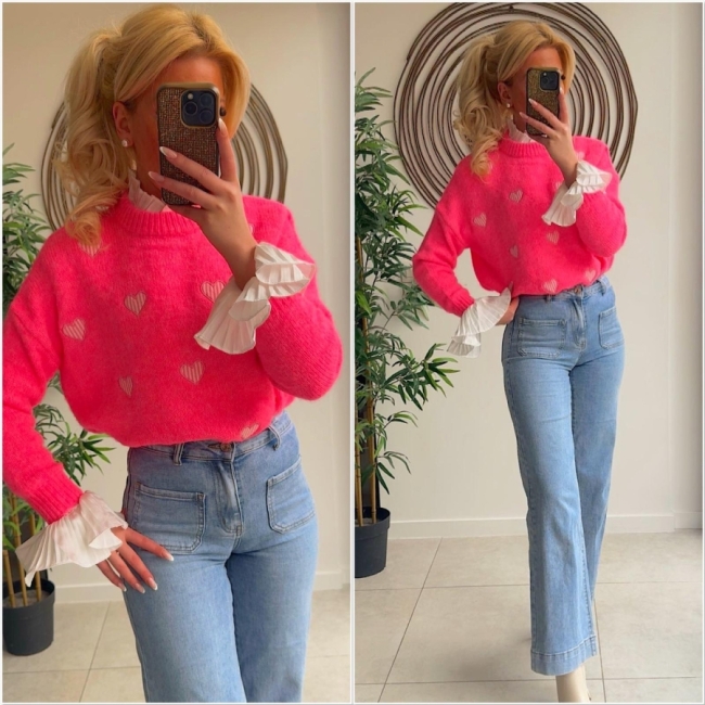 Pull fluo pink coeurs