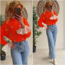 Pull fluo orange hartjes 