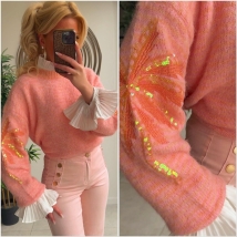 Pull orange pink  broderie paillet 