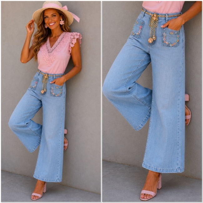 Jeans Wide leg broderie 