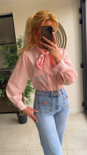 Bloes pink streepjes strik 