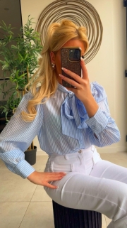 Bloes blauw strepen strik