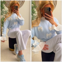 Pull blauw strikjes kant 