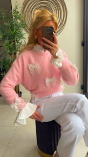 Pull pink strikjes kant 