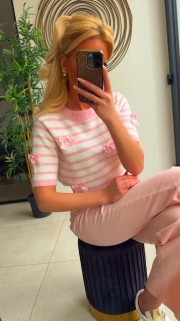 Pull pink korte mouw strikjes 