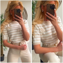 Pull beige korte mouw strikjes 