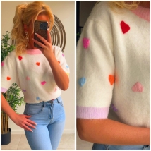 Pull korte mouw hartjes multicolor 