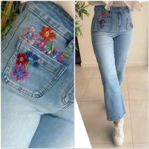 Broek jeans bloemen broderie 