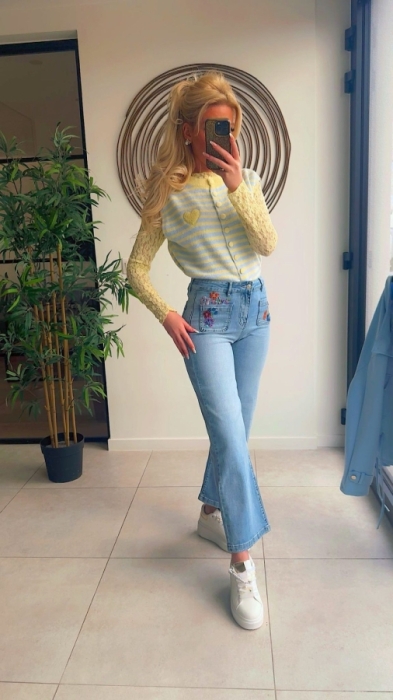 Broek jeans bloemen broderie 